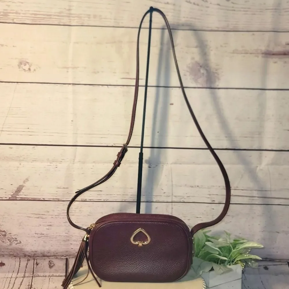 Kate Spade NY Kourtney Burgundy/Maroon/Wine Leather Camera Crossbody Bag